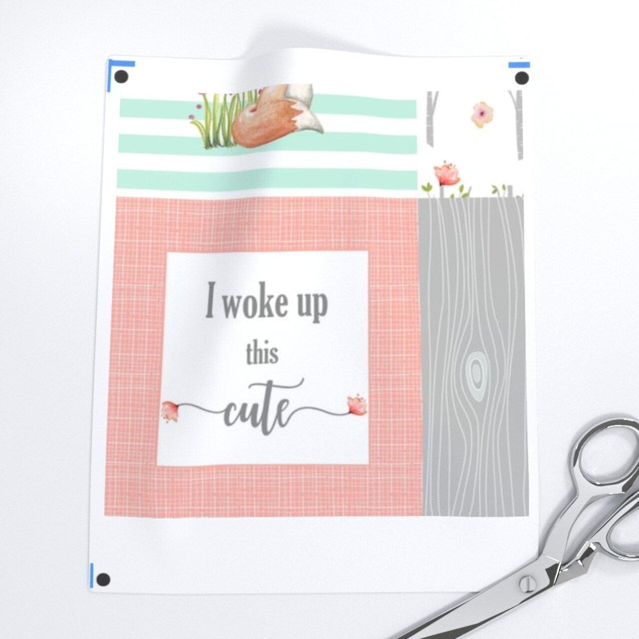 Woodland Animals Girl Quilt Top Deer Fox Raccoon Patchwork Wholecloth Gray Mint Peach Flowers Girls Custom Printed Fabric by Spoonflower Various Fabrics by the Yard or Fat Quarter